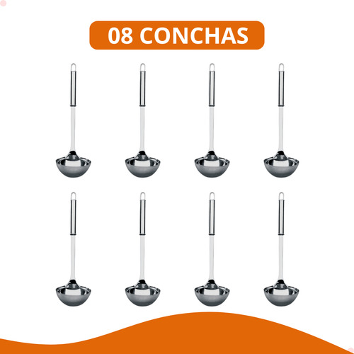 Kit 8 Conchas De Cozinha Feijão Utensilio Em Aço Inox 33cm