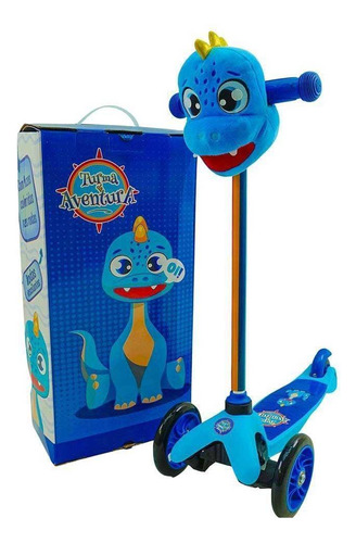 Patinete Dino Com Pelúcia Unitoys 3 Rodas Ref.1798 - Azul