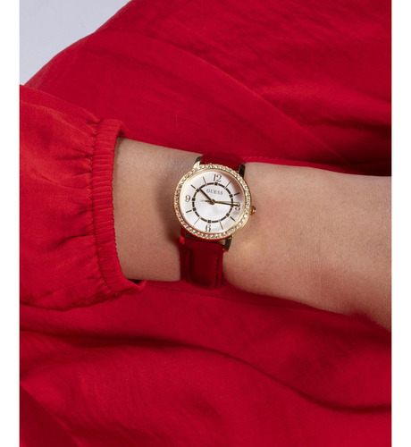 Reloj Guess Para Mujer Melody Rojo Dama Watch Resistente Color de la correa Rojo Color del fondo Champagne