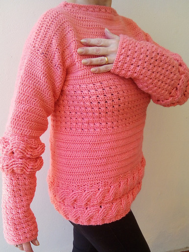 Sweater De Lana Merino Diseño Único Tejido A Crochet Talle M