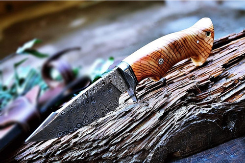 Cuchillo De Caza Bigcat Roar De Damasco Hecho A Mano Hoja