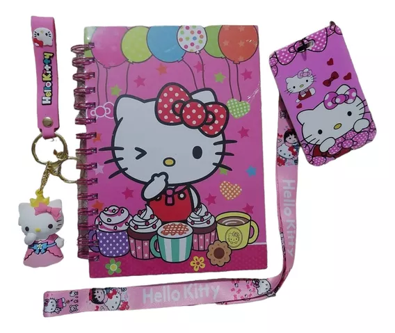 Libreta Hello Kitty + Porta Credencial + Accesorio