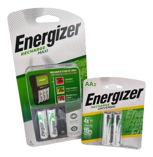 Imagen 1 de 3 de Cargador Energizer Maxi Bateria Recargable Aaa X2 Combo Kit