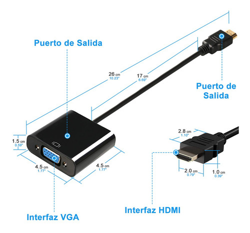 Adaptador Hdmi A Vga Con 3.5mm Audio Jack Y Micro Usb