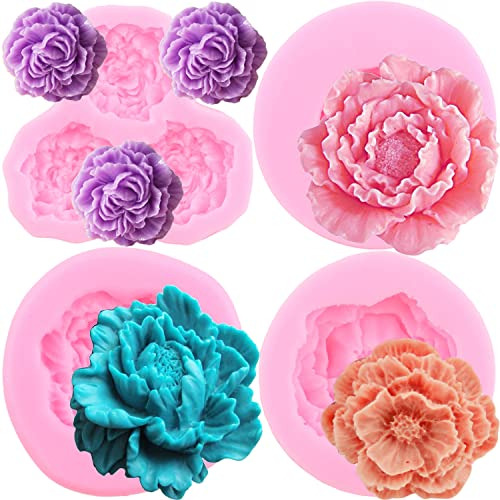 Zixiang Juego De 4 Moldes De Silicona Para Fondant De Flores