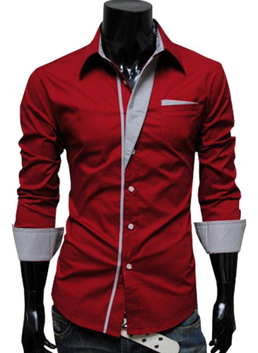 Camisa Elástica Rayas Diagonale Slim-fit Contraste Moda Ropa
