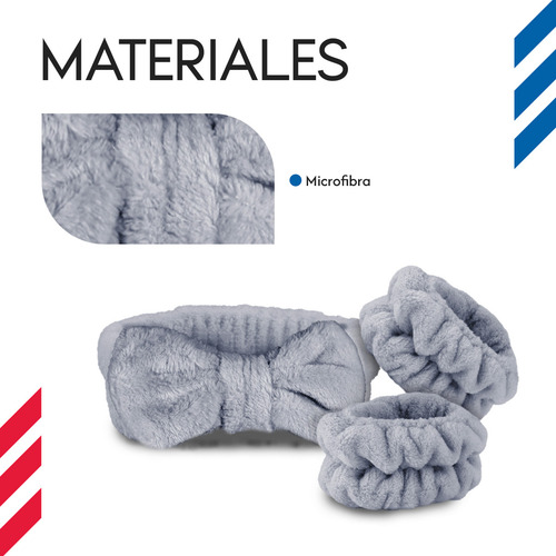 Diler Kit 5 Piezas Diadema Y Muñequeras Para Skincare Maquillaje Mascarilla Spa De Microfibra Con Moño Color Gris