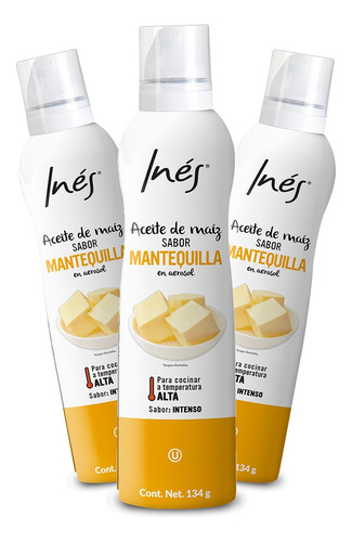 Aceite De Maíz Sabor Mantequilla Inés Spray 134g - 3 Pack