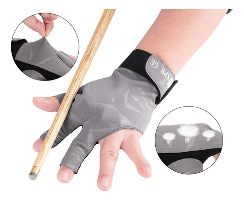Guante De Billar De 3 Dedos, Guante De Billar De Mano Gris