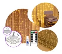 Comprar Cortina Luces Led 3x2 Calida Lluvia De 10 Tiras Usb Navidad