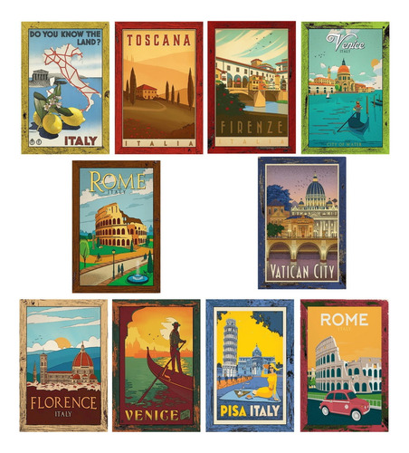 10 Placas Decorativas Viagens Itália (12x18 Cada)