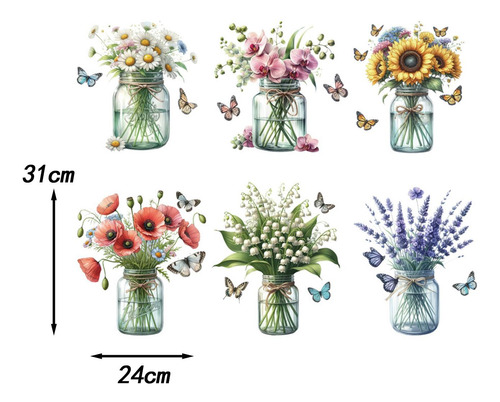 6 Piezas De Pegatinas De Pared De Flores, Calcomanías De