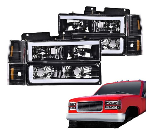 Kit Faro Cuartos Silverado 1994 - 1998 Fondo Negro Tira Led