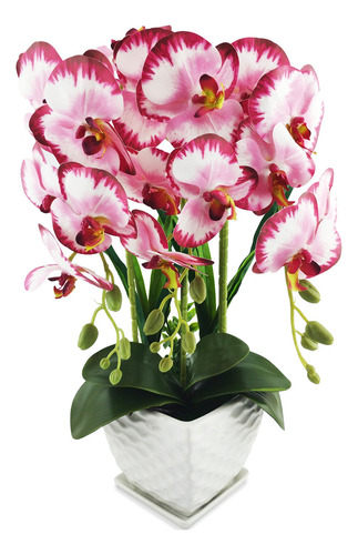 Orquidea Artificial Grande 45cm Maceta Planta Muchas Hojas