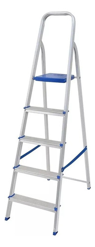 Escalera Aluminio 5 Escalones Familiar Reforzada Hasta 120kg Color Aluminio/Azul