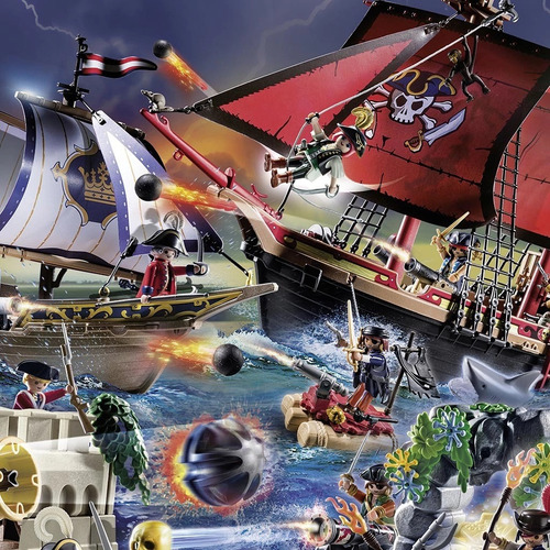 Playmobil Bastión Soldados Piratas Cañon +100pcs 4 Fig 70413 Bastión Soldados Capa Roja