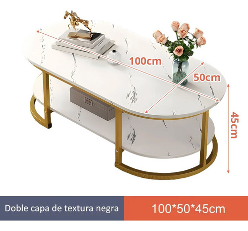 Mesa De Centro Moderno Veteado Doble Capa De Mármol Auxiliar Blanco