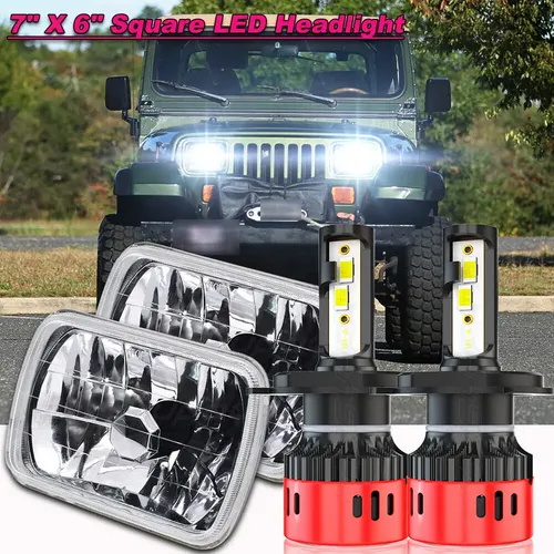 LED Headlight & Tail Light Combo For 1987-1995 Jeep Wrangler YJ – 7x6 H4, 18000LM, IP68, 5-Year Warranty