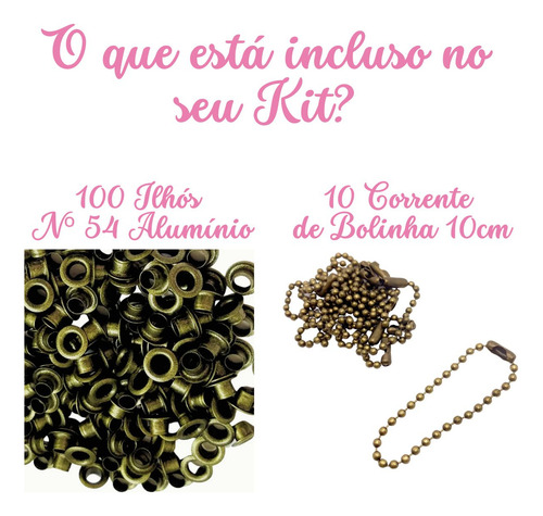 10 Corrente De Bolinha+100 Ilhós 54 Tag Chaveiro Ouro Velho