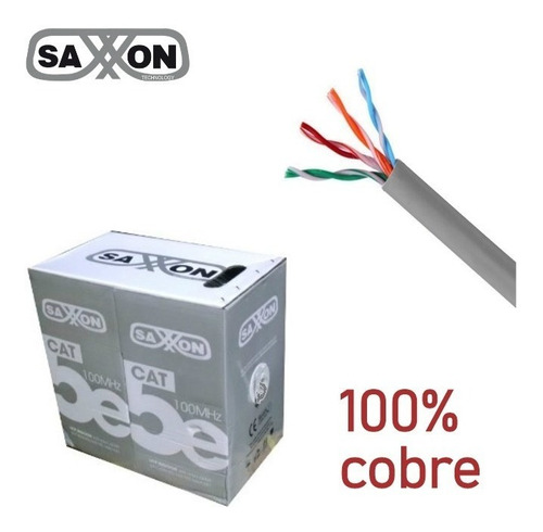 Bobina Cable Utp 100m 100% Cobre Interior Gris Cat5e Saxxon
