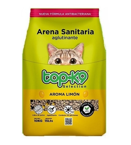 Arena Sanitaria Aglutinante Topk9 10kg Limon.