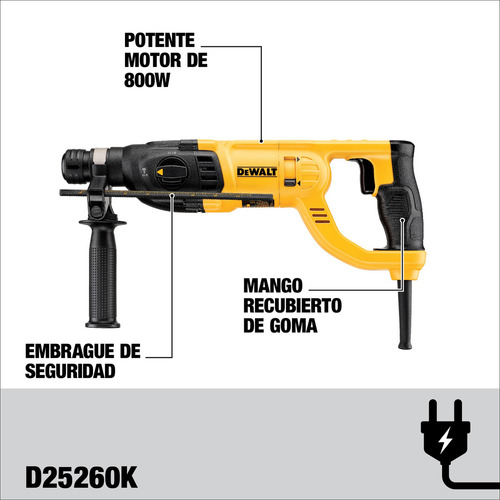 Imagen 6 de 11 de Rotomartillo electroneumático DeWalt D25260K amarillo y negro frecuencia de 50Hz/60Hz con 800W de potencia 120V