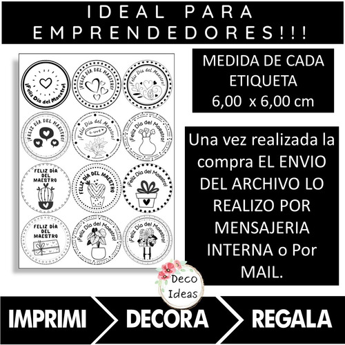 Imagen 2 de 4 de Imprimible Etiquetas Tarjetas Dia Del Maestro - Segundo Pdf