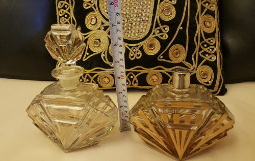 Antiguo Perfumeros Cristal Tallado Oro Set Grande Ver (Usado)