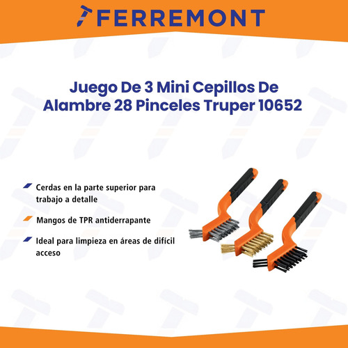 Juego De 3 Mini Cepillos De Alambre 28 Pinceles Truper 10652