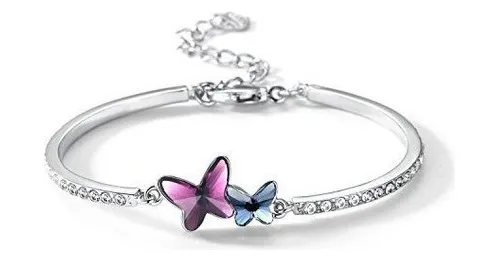 T400 Azul Purpura Rosado Mariposa Brazalete De Cristal R Reg