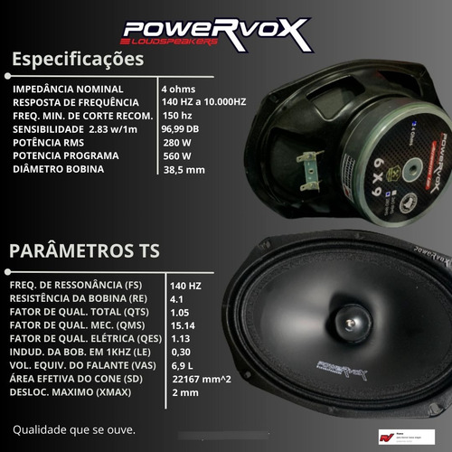 Kit 12 Alto Falante Medio Grave Power Vox 6x9 280w Rms 4ohms