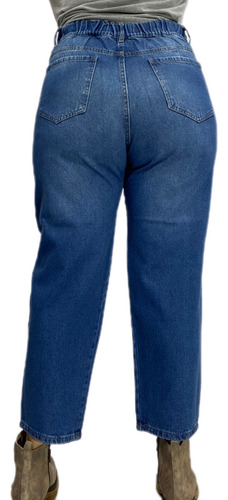 Pantalón Mom Foil Plateado Talle 50 Jean Rígido