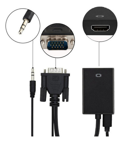 Cable Convertidor Adaptador Vga Macho A Hdmi Hembra Hd 1080p