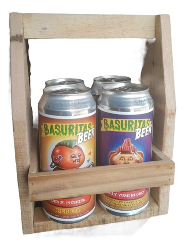 Pack Cervezas Artesanales X4 Estuche Madera Basuritas Beer