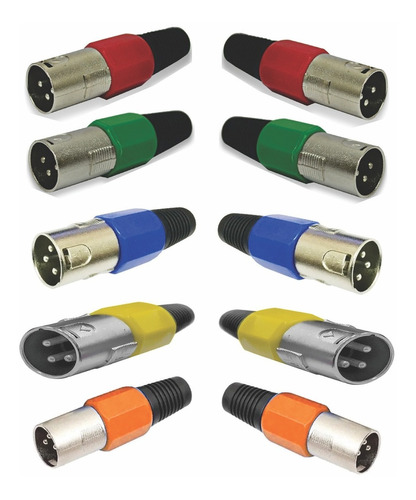 10 Piezas Conector Canon Xlr Dmx Plug Macho Varios Colores