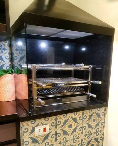 Suporte Churrasqueira Bancada Inox + Grelha + Espetos 70x45