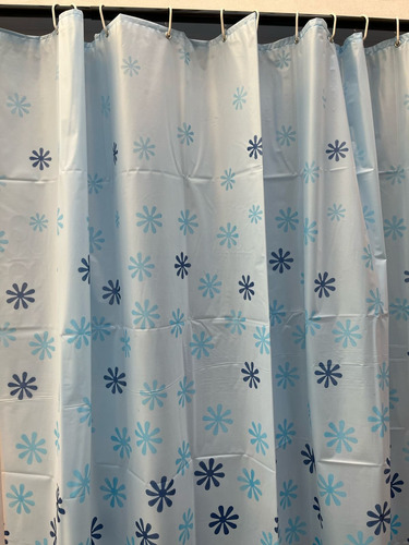 Cortina Plástica Baño Doble Con Protector Interno Y Ganchos Celeste Stars