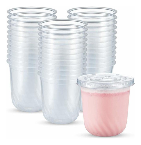 Otor 12 Onzas 50 Sets Clear Disposalbe Cups With Flat Lid