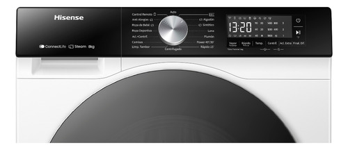 Lavarropas Smart Inverter Hisense 8kg Blanco Vel. Centrifugado 1400 Rpm