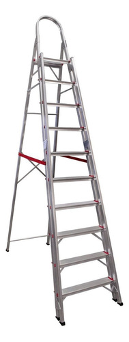 Escada De Alumínio 10 Degraus Com Reforço E Corrimão Fixo