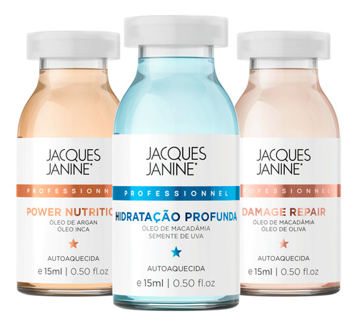 Kit Jacques Janine Máscaras Cronograma Capilar Hidratação Nutrição Reconstrução Ampola Power 15ml Óleo Arga Oliva E Macadâmia