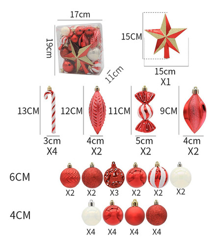 Juego De 40 Adornos De Bolas De Navidad, Adornos Rojo