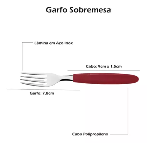 Garfo de Mesa Tramontina Ipanema com Lâmina em Aço Inox e Cabo de  Polipropileno Vermelho