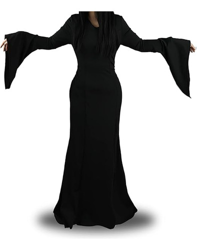 Disfraz Addams Para Mujer Vestido Negro Gotico Vestido Largo