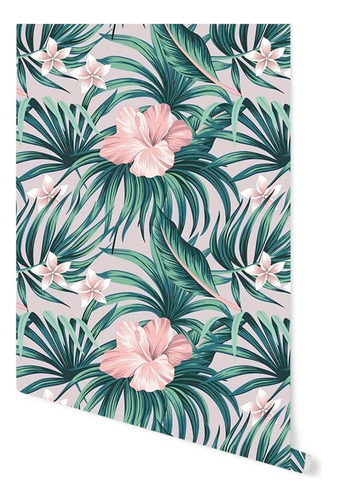 Tapiz Wallpaper Nordico Hibiscu Autoadhesivo Vinil Mate.