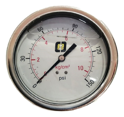 Imagen 1 de 4 de Manómetro Glic 0a150psi Conex Trasera Bronce Caratula 4 PuLG