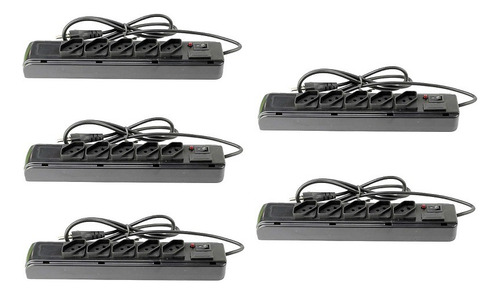 Kit C/ 5 Filtro De Linha 5 Tomadas Diagonais Em Abs 127/220 Cor Preto 127v/220v