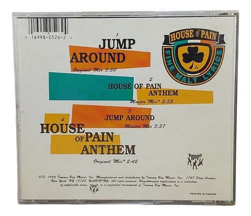 House Of Pain - Jump Around / Anthem - Tommy Boy 1992 Canada (Usado)