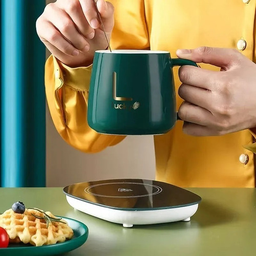Imagen 6 de 10 de Taza Café Té Con Calentador Eléctrico Más Cucharita Regalo