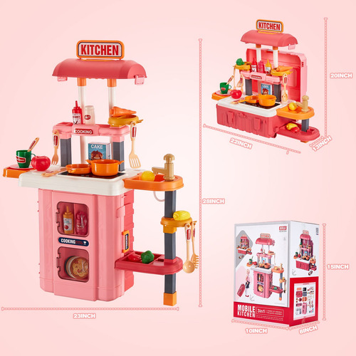 Set Cocina 3 En 1 49 Piezas Accesorios Realistas Niños Color